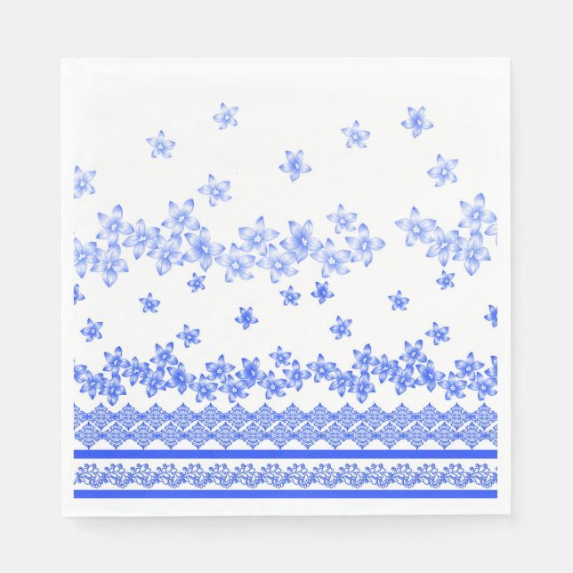 Guardanapo De Papel Desenho floral azul e branco, (Frente)