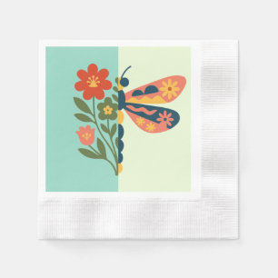 Guardanapo De Papel Desenho gráfico de flor e borboleta colorido