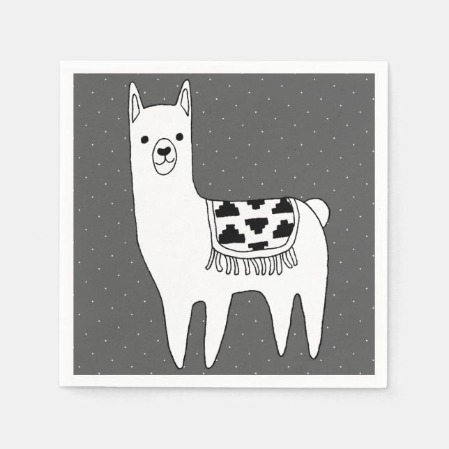 Guardanapo De Papel Desenho Llama preto e branco moderno (Frente)