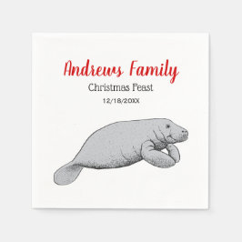 Guardanapo De Papel Desenho Vintage de Peixe-boi Natal Xmas