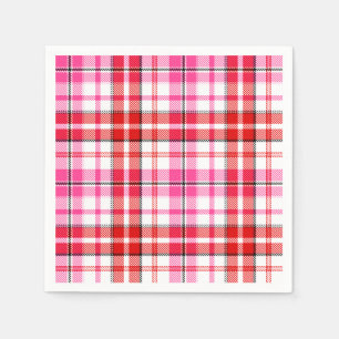 Guardanapo De Papel Desenho Xadrez Escocês Branco Vermelho Rosa