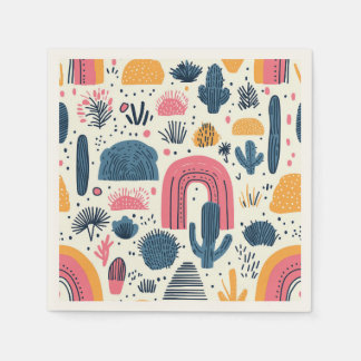 Guardanapo De Papel Deserto de Boho com Cactus e Rainbows