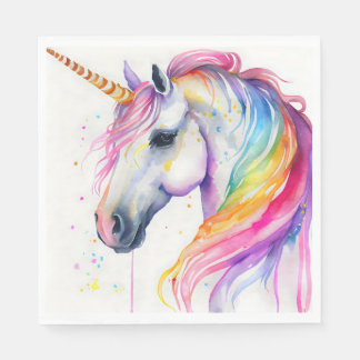 Guardanapo De Papel Design de Aquarela do Rainbow Unicorn Party Plate