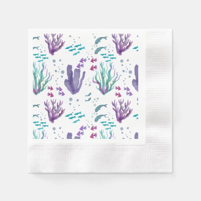 Guardanapo De Papel Design de Aquarelas de Peixes e Corais (Frente)