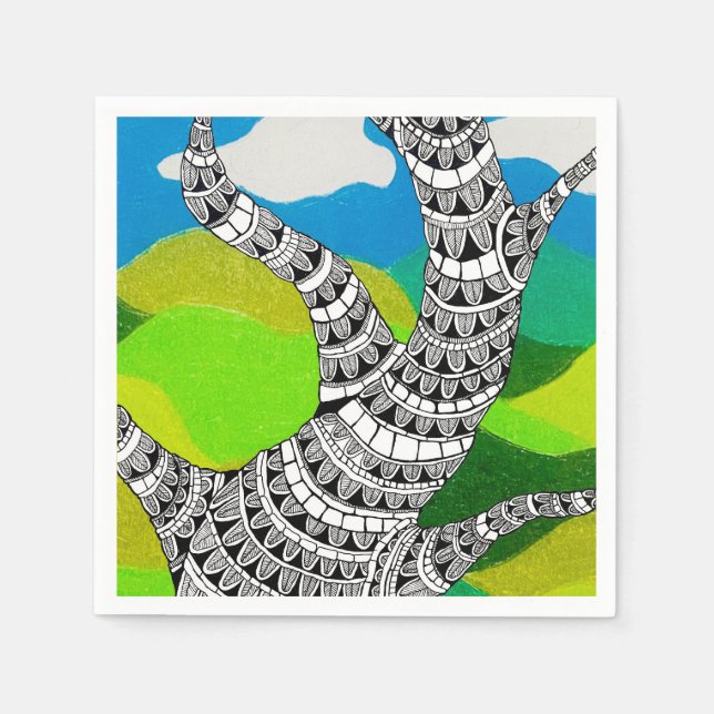 Guardanapo De Papel Design de Árvore Flexível Nuvens Paisagem Gramada (Frente)