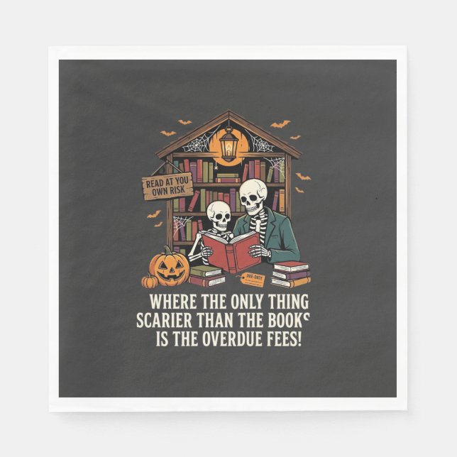 Guardanapo De Papel Design de Biblioteca Esqueleto de Halloween Amante (Frente)