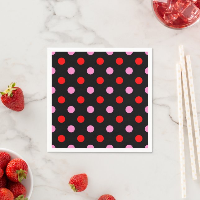 Guardanapo De Papel Design de bolinhas vermelhas e rosas em preto (Insitu)