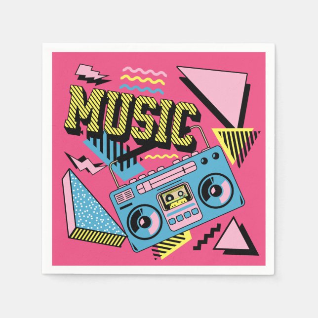 Guardanapo De Papel Design de boombox de música com estilo retro (Frente)