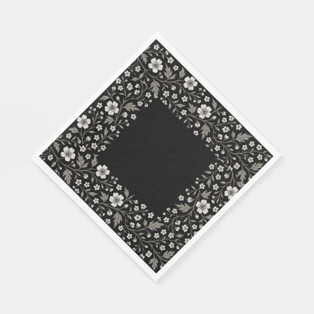 Guardanapo De Papel Design de Boundary Floral Hawthorn Preto (Quina)