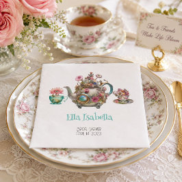 Guardanapo De Papel Design de bule de chá floral vintage personalizado