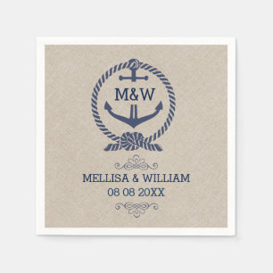 Guardanapo De Papel Design de Casamento de Textura Linen & Blue Boat A