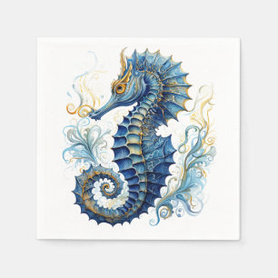 Guardanapo De Papel Design de cavalo de mar azul-aquarela