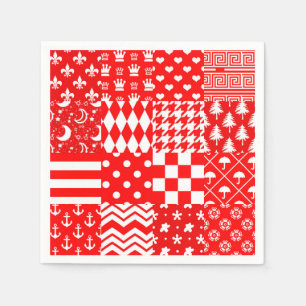 Guardanapo De Papel Design de Correção de Padrões Mistos Red White