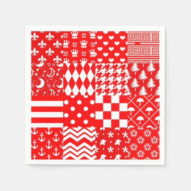 Guardanapo De Papel Design de Correção de Padrões Mistos Red White (Frente)