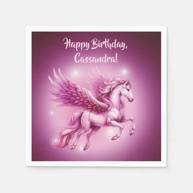 Guardanapo De Papel Design de Fantasia Pegasus Rosa de Aniversário (Frente)