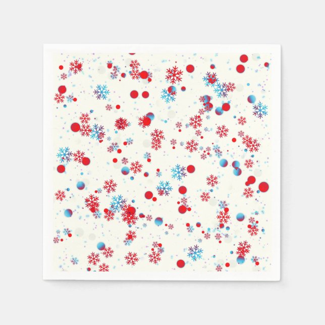 Guardanapo De Papel Design de floco de neve azul e vermelho (Frente)
