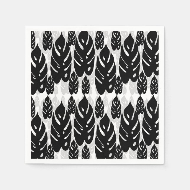Guardanapo De Papel Design de folhas brancas e pretas (Frente)