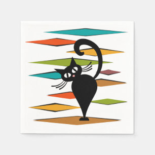 Guardanapo De Papel design de gato preto meio século