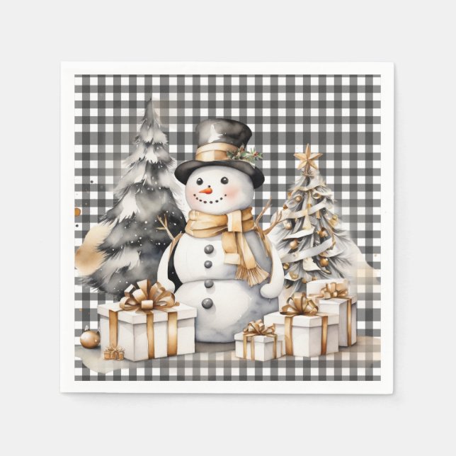 Guardanapo De Papel Design de inverno do Natal preto (Frente)