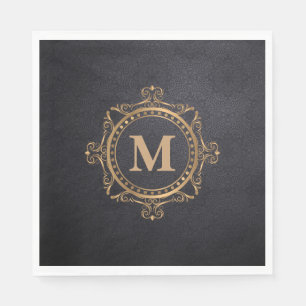 Guardanapo De Papel Design de mandala ornamental de monograma preto
