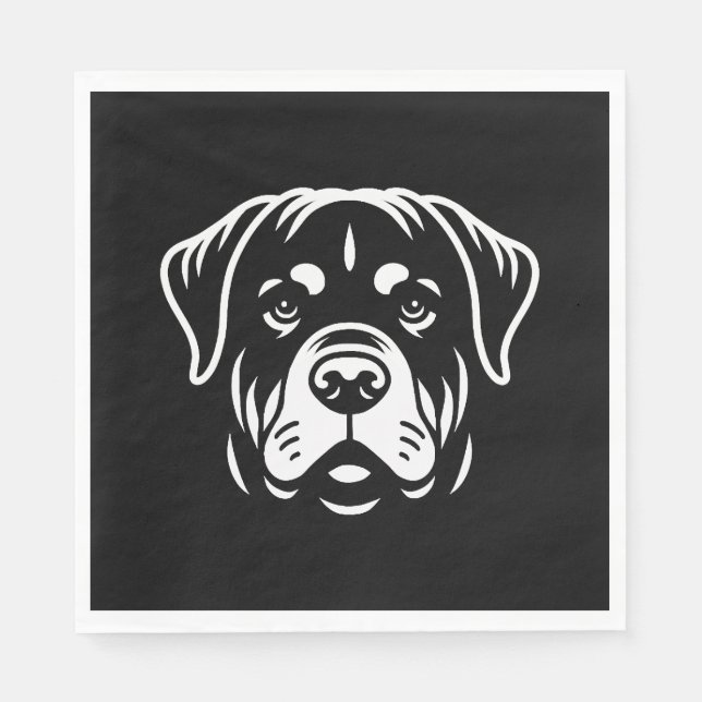 Guardanapo De Papel Design de Mínimo Rottweiler - Arte de Linha Negrit (Frente)