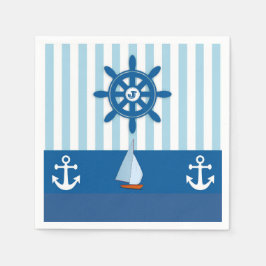 Guardanapo De Papel Design de Monograma com Temas Azul e Branco.