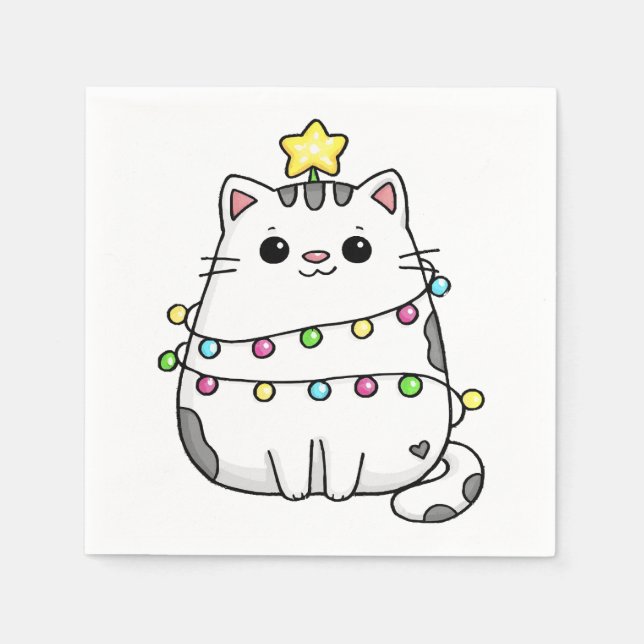 Guardanapo De Papel design de Natal de gato fofo (Frente)