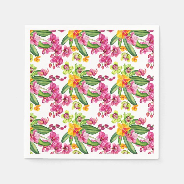 Guardanapo De Papel Design de Orquídeas em Aquarela 18    (Frente)