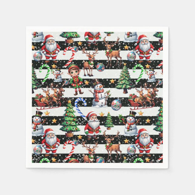 Guardanapo De Papel Design de Padrão de Bandeiras de Natal Decorativas (Frente)