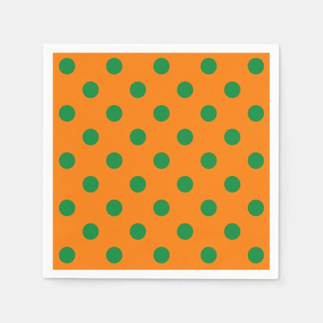 Guardanapo De Papel Design de Padrão de Bolinhas de  Verde em Laranja (Frente)