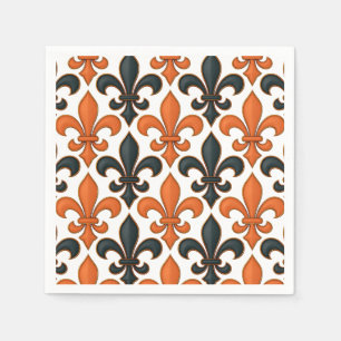 Guardanapo De Papel Design de Padrão do Barroco Negro Laranja Fleur-de