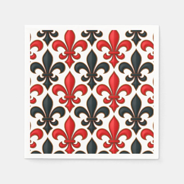 Guardanapo De Papel Design de padrão do Red Black Barroco Fleur-de-lis (Frente)