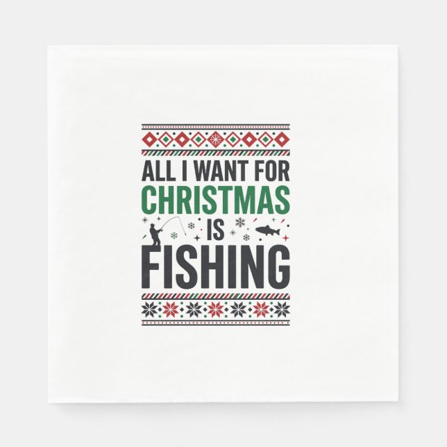Guardanapo De Papel Design de Suéter Feio de Pesca de Natal (Frente)