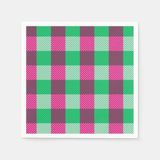 Guardanapo De Papel Design de Verificação de Gingham Verde Rosa (Frente)