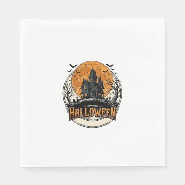 Guardanapo De Papel Design de Vetor de Casa Assombrada de Halloween Vi (Frente)