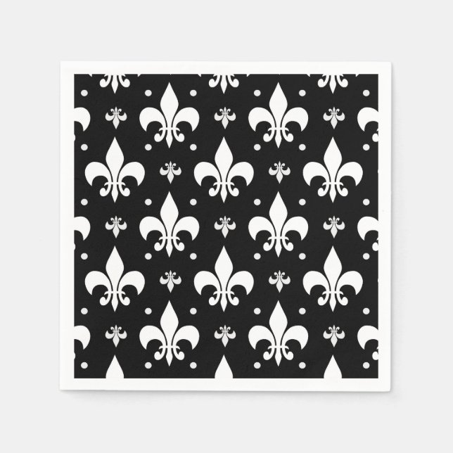 Guardanapo De Papel Design do padrão Fleur-de-lis preto (Frente)