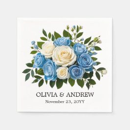 Guardanapo De Papel Design Floral de Aquarela Personalizada - Azul e B