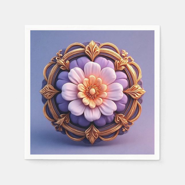 Guardanapo De Papel Design Floral do Ornamentado Dourado (Frente)