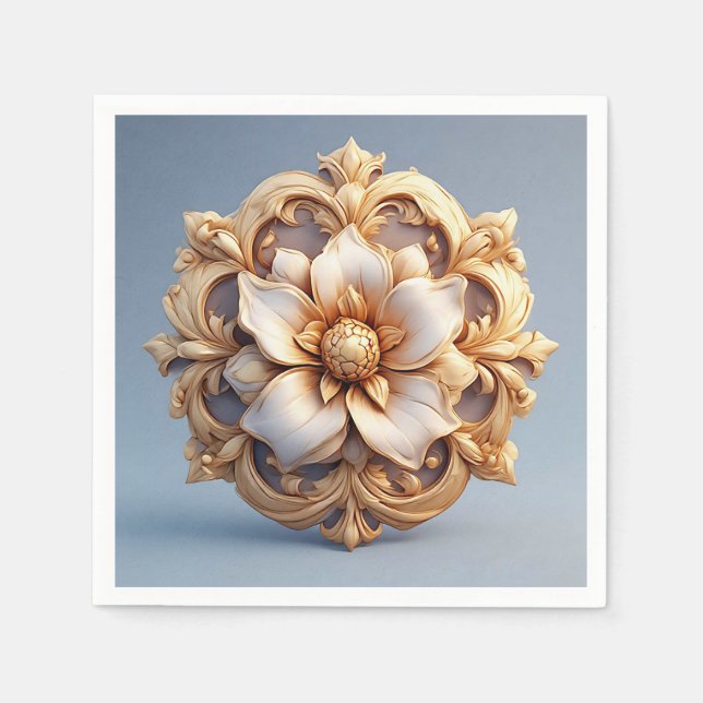 Guardanapo De Papel Design Floral do Ornamentado Dourado (Frente)