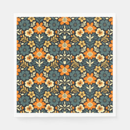Guardanapo De Papel Design Floral Moderno Laranja e Azul Turquesa