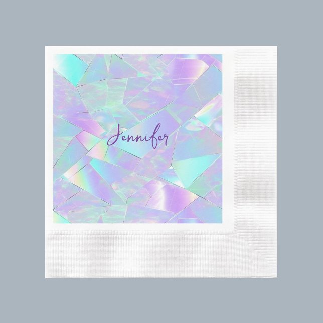 Guardanapo De Papel Design Iridescente Azul e Roxo, Nome em Script (Criador carregado)
