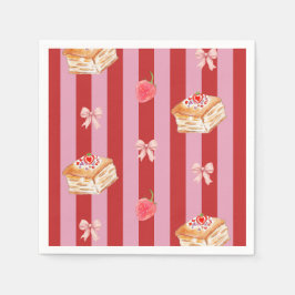 Guardanapo De Papel Design listrado rosa e vermelho com padrão de bolo