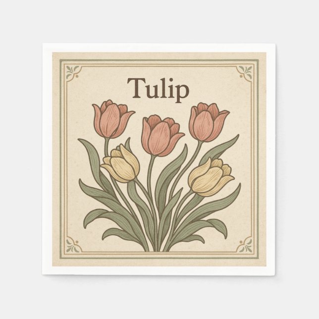 Guardanapo De Papel Design Quadrado para Tulipa, Estilo Retrô EUA (Frente)