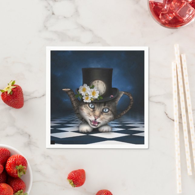 Guardanapo De Papel Design Whimsical Teapot Gato Mad Hatter (Insitu)