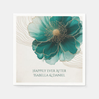 Guardanapo De Papel Deslumbrante Floral Turquesa Bodas Douradas