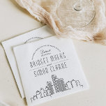 Guardanapo De Papel Detroit Deco Skyline | Evento de Casamento Napkins<br><div class="desc">Um conjunto único de guardanapos jantados, baseado no horizonte, adaptado especificamente ao seu futuro casamento na bela cidade de Detroit, Michigan. Eles apresentam uma saudação no topo, seguida pelo nome e data da cidade. Esta é seguida pelos nomes da noiva e do noivo em uma fonte única e complementar de...</div>