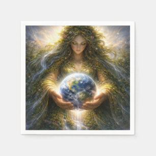 Guardanapo De Papel Deusa Gaia Segurando Gentilmente o Planeta Terra