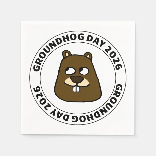 Guardanapo De Papel Dia da Marmota 2026 com rosto de Marmota (Frente)