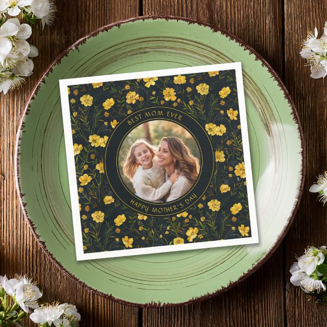 Guardanapo De Papel Dia de as mães de Flores Amarelo Elegante (Criador carregado)