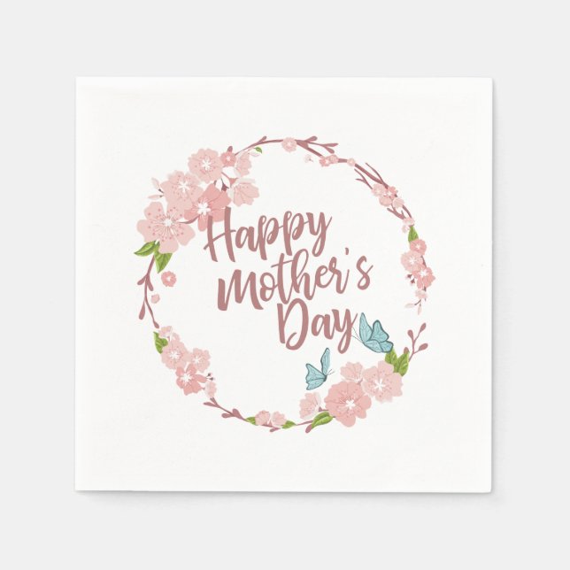 Guardanapo De Papel Dia de as mães Feliz Elegante Floral Wreath | Nápo (Frente)
